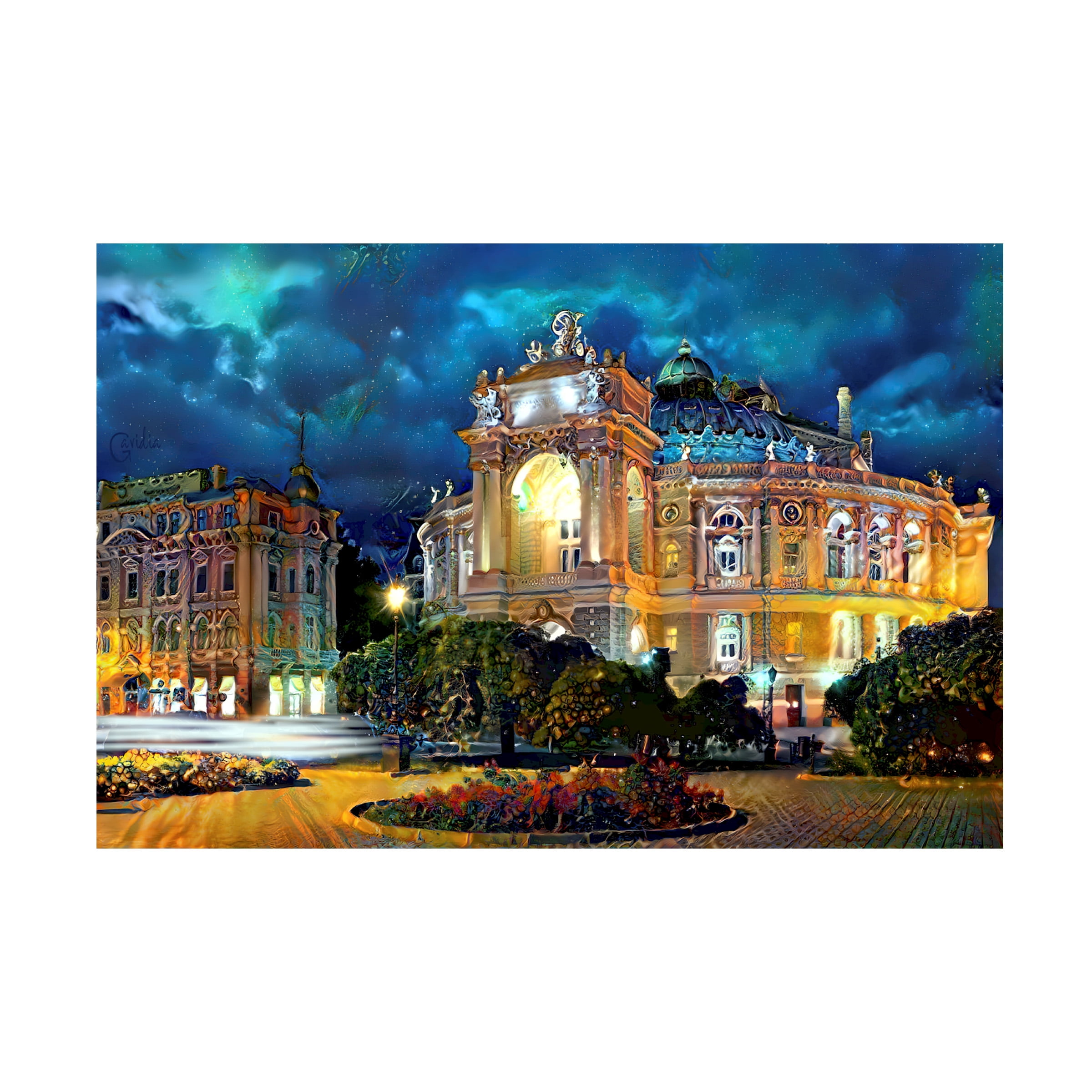 Canvas Wall Art - Pedro Gavidia 'Odessa Ukraine Opera and Ballet Theater Night' Wall Art for Living Room, Bedroom, or Office DÃ©cor by Trademark Fine Art - 47 x 30 Inches