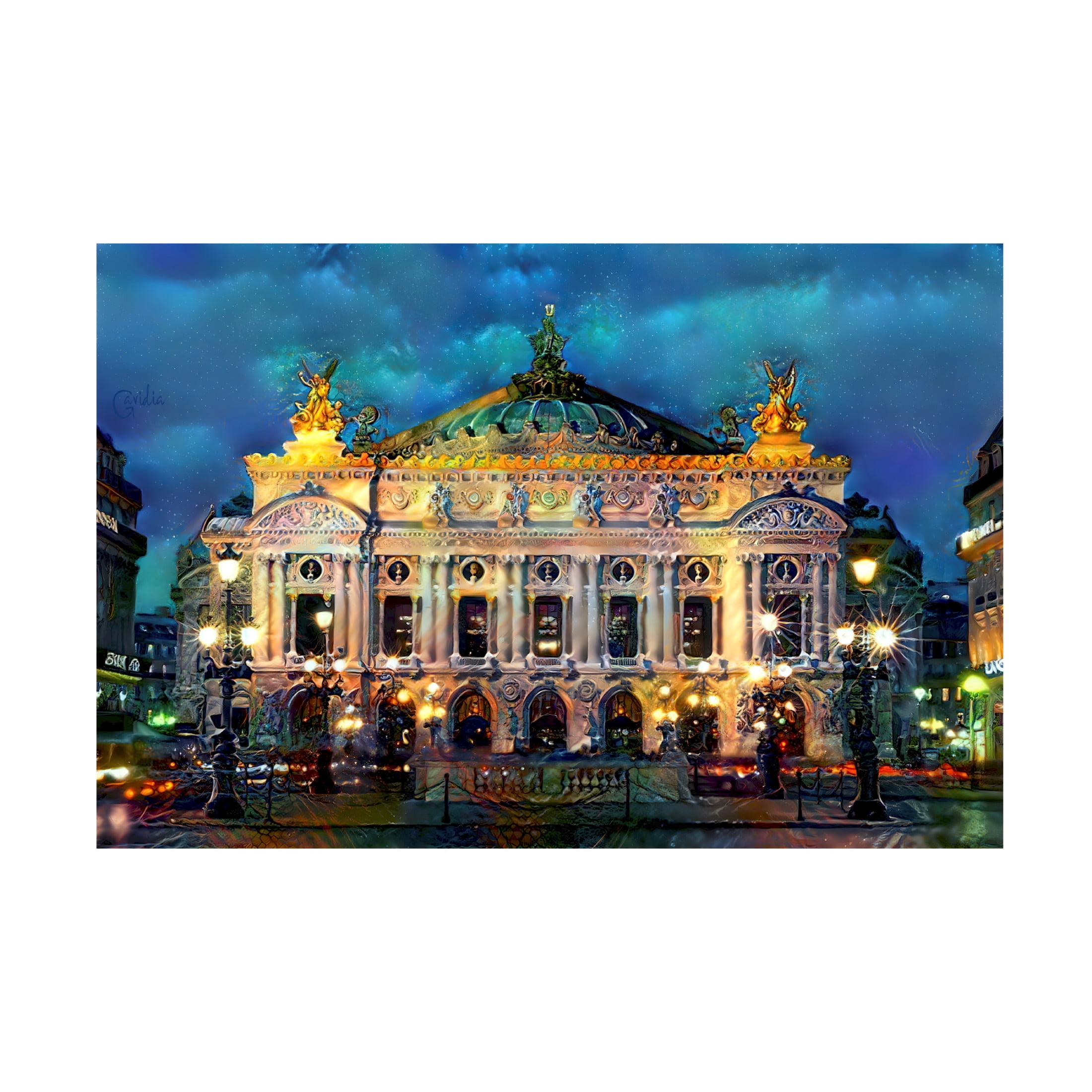 Canvas Wall Art - Pedro Gavidia 'Paris France Opera Garnier Night' Wall Art for Living Room, Bedroom, or Office Décor by Trademark Fine Art - 19 x 12 Inches