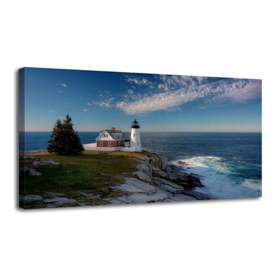 Canvas Wall Art Pemaquid Point Lighthouse Maine Wall Decor for Living Room Bathroom Bedroom Office 20" x 40" Art Paintings, Ready to Hang