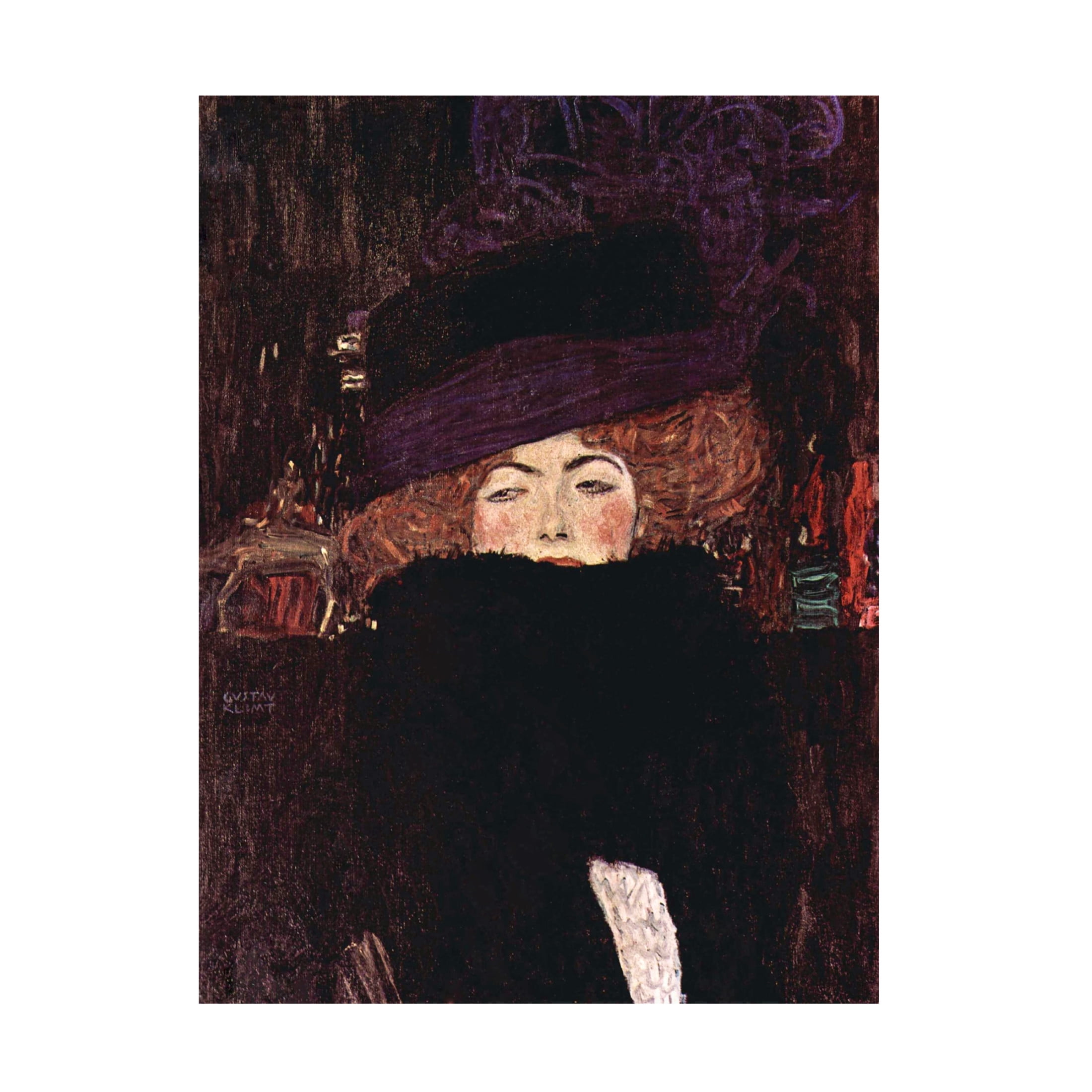 Canvas Wall Art - Pictufy 'Dame Mit Hut Und Federboa 1909' Wall Art for Living Room, Bedroom, or Office D?cor by Trademark Fine Art - 18 x 24 Inches