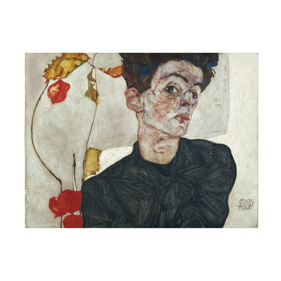 Canvas Wall Art - Pictufy  'Egon Schiele'S Self Portrait With Physalis 1912' Wall Art for Living Room, Bedroom, or Office D?cor by Trademark Fine Art - 19 x 14 Inches