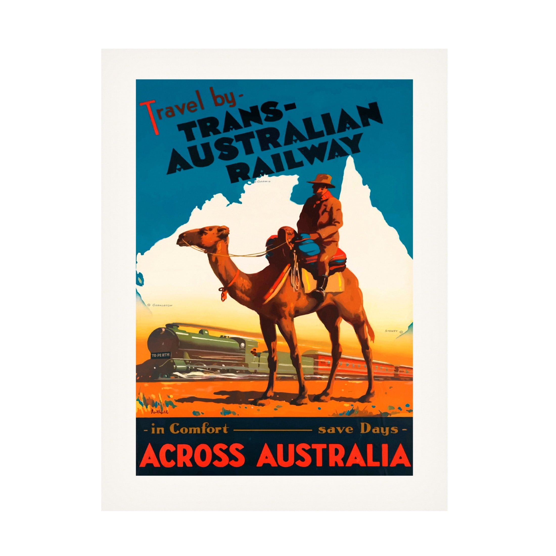 Canvas Wall Art - Pictufy  'Trans Australian Railway Poster' Wall Art for Living Room, Bedroom, or Office D?cor by Trademark Fine Art - 35 x 47 Inches