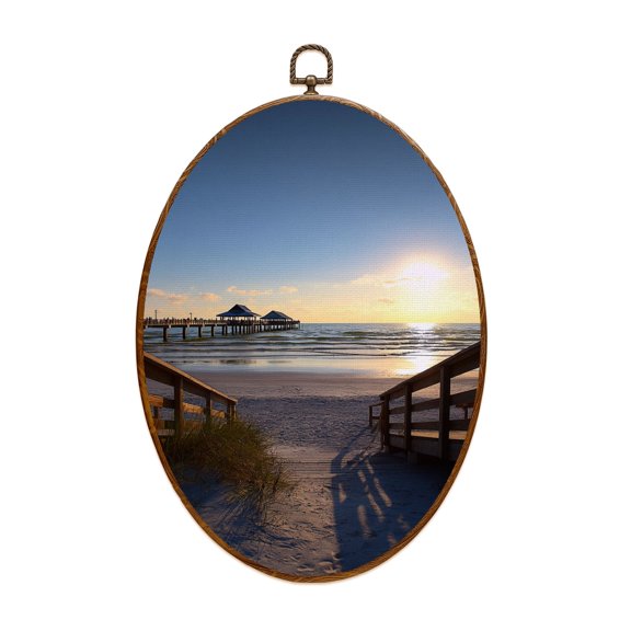 Canvas Wall Art Pier 60 Clearwater Beach Clearwater FL Oval Framed Canvas Prints Vintage Wall Hanging Decor for Home Decorations 8.6"x11.4"