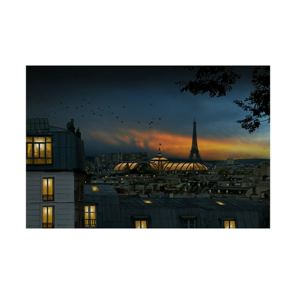 Canvas Wall Art - Pierre Bacus 'Roofs Of Paris At Blue Hour' Wall Art for Living Room, Bedroom, or Office D?cor by Trademark Fine Art - 19 x 12 Inches
