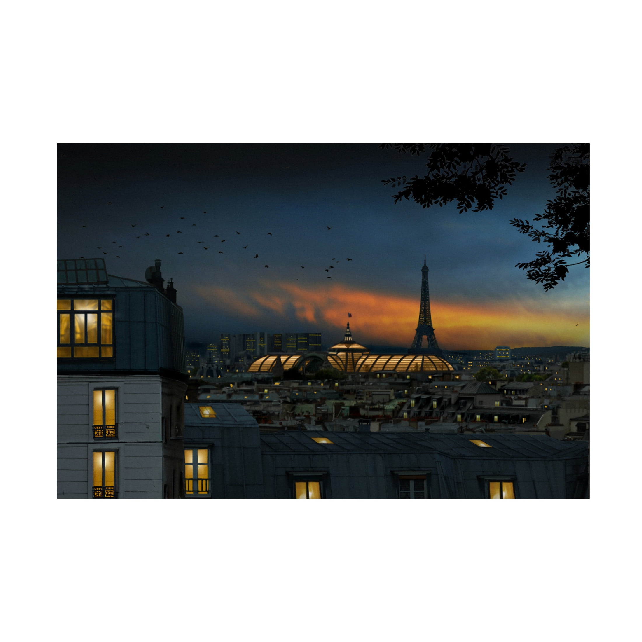 Canvas Wall Art - Pierre Bacus 'Roofs Of Paris At Blue Hour' Wall Art for Living Room, Bedroom, or Office D?cor by Trademark Fine Art - 32 x 22 Inches