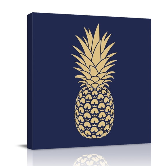 Canvas Wall Art, Pineapple Framed Canvas Prints for Bathroom Desk, Gold Yellow Navy Blue Tropical Fruit Summer Small Gallery Wrapped Wall Decor for Home Office, Gifts, 8"x8" Ship Next Day