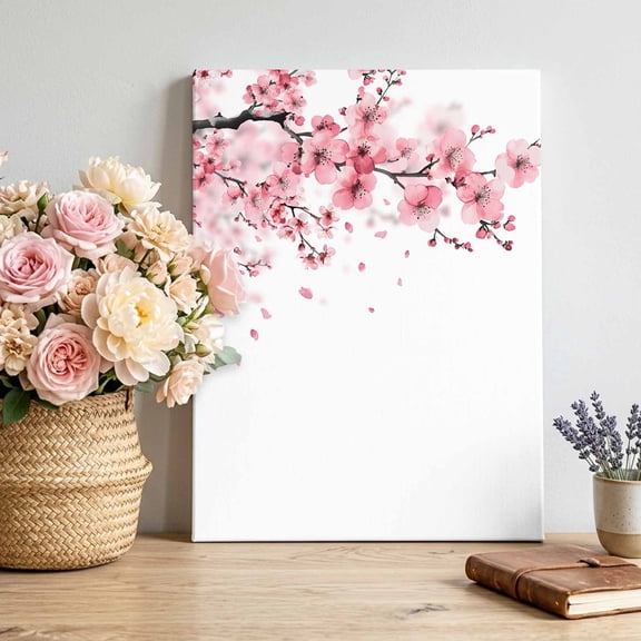 Canvas Wall Art Pink Blossom Canvas Art Print Spring Ink Painting Branch Petal Pictures Wall Decor for Living Room Bedroom Artwork Decorations Stretched Framed Ready to Hang 20"x30"