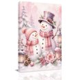 thumbnail image 1 of Canvas Wall Art, Pink Christmas Framed Canvas Prints for Kitchen Bedroom, Xmas Snowman Pine Trees Cones Floral Boho Small Gallery Wrapped Wall Decor for Home Office, Gifts, 8"x12" Ship Next Day, 1 of 9