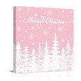 thumbnail image 1 of Canvas Wall Art, Pink Christmas Trees Framed Canvas Prints for Bathroom Kitchen, Winter Xmas Snowflakes Pine Forest Gallery Wrapped Wall Decor for Home Office, Gifts, 10"x10" Ship Next Day, 1 of 9