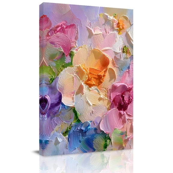 Canvas Wall Art, Pink Floral Framed Canvas Prints for Kitchen Bedroom, Modern Oil Painting Flowers Abstract Art Small Gallery Wrapped Wall Decor for Home Office, Gifts, 8"x12" Ship Next Day