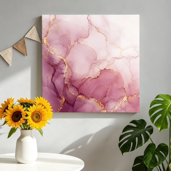 Canvas Wall Art Pink Gold Marble Canvas Art Print Abstract Gradient Stone Crack Texture Modern Pictures Wall Decor for Living Room Bedroom Artwork Decorations Stretched Framed Ready to Hang 8"x8"