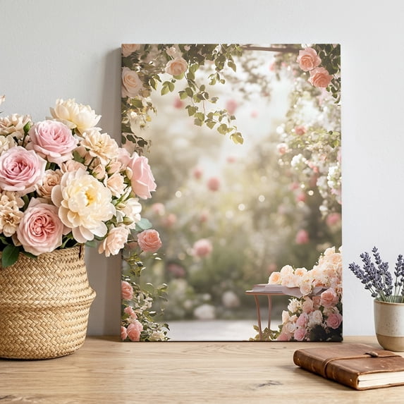 Canvas Wall Art, Pink Rose Spring Floral Framed Canvas Prints for Living Room Bedroom, Summer Roses Flowers Farmhouse Gallery Wrapped Wall Decor for Home Office, Gifts, 12"x16" Ship Next Day
