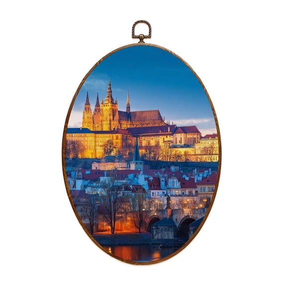 Canvas Wall Art Prague Castle Mala Strana Czech Republic Oval Framed Canvas Prints Vintage Wall Hanging Decor for Home Decorations 8.6"x11.4"