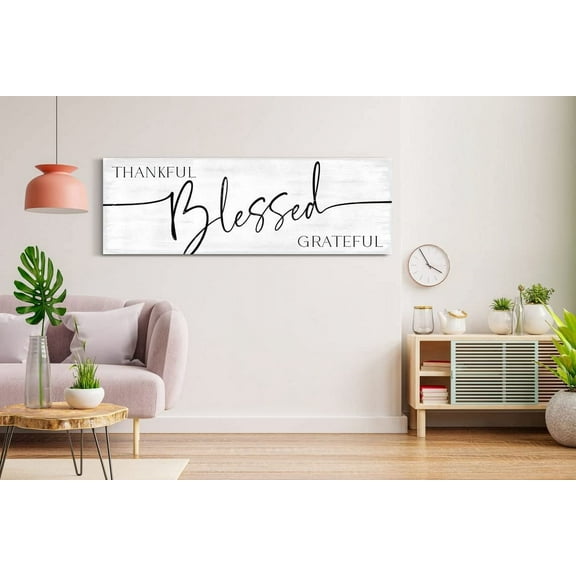 Canvas Wall Art Print Thankful Grateful And Blessed Sign Poster Painting For Master Bedroom Over Bed Wall Decor Couple Wedding Gift