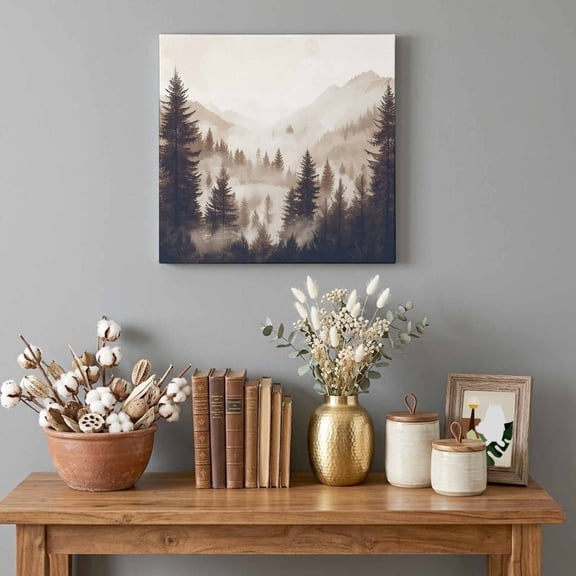 Canvas Wall Art Prints Abstract Ombre Black Forest Wood Frame Artwork Painting Watercolor Mountain Tree Wall Decor for Living Room Bedroom Home Office,8x8in Ready to Hang