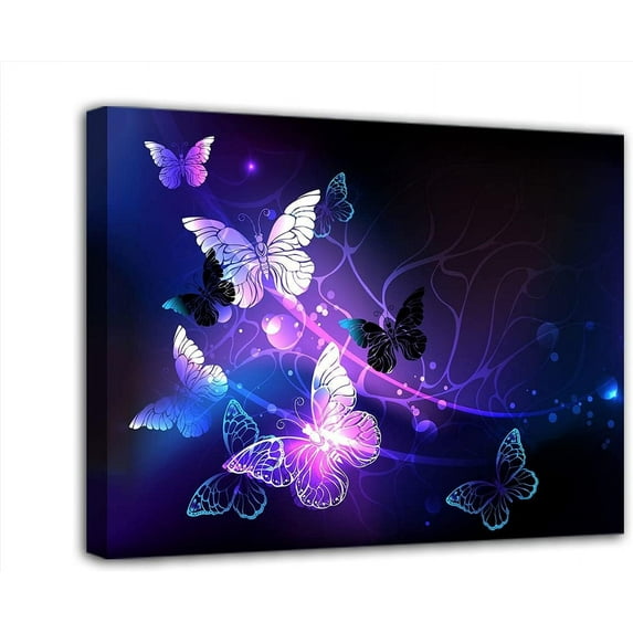 Canvas Wall Art Canvas Prints Wall Decor Posters Artworks Framed Ready To Hang For Home Bedroom Living Room Home Decoration 12"x16"Inch Night Purple Butterfly