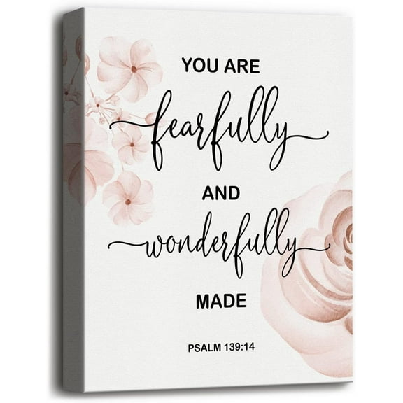 Canvas Wall Art Psalm 139:14 - You are Fearfully and Wonderfully Made Wall Art, Bible Verse Inspirational Decor Wall Art, Christian Religious Scripture Wall Decor, Gift for Women, Girls 12x15