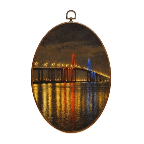 Canvas Wall Art Puente Rafael Urdaneta noche luz Oval Framed Canvas Prints Vintage Wall Hanging Decor for Home Bathroom Decorations Gift for Mom Women 8.6"x11.4"