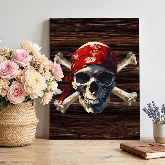 Canvas Wall Art Punk Skull Canvas Art Print Abstract Watercolor Art Wood Grain Pictures Wall Decor for Living Room Bedroom Artwork Decorations Stretched Framed Ready to Hang 22"x28"
