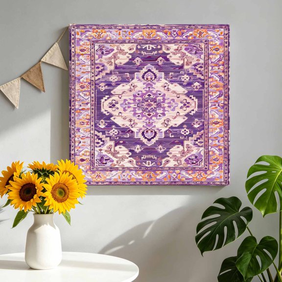 Canvas Wall Art Purple Bohemia Turkish Pattern Canvas Art Print Retro Ethnic Style Pictures Wall Decor for Living Room Bedroom Artwork Decorations Stretched Framed Ready to Hang 8"x8"