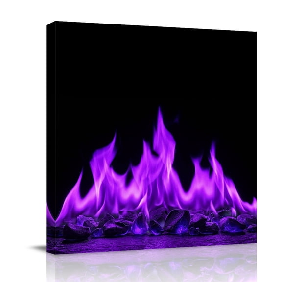 Canvas Wall Art Purple Flames Canvas Art Print Neon Style Black Background Pictures Wall Decor for Living Room Bedroom Artwork Decorations Stretched Framed Ready to Hang 8"x8"