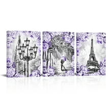 Canvas Wall Art Purple Landscape Paris Eiffel Tower Wall Decor for Bedroom Lovers Girls Paris Theme Room Decoration Wall Art Black and white Art Eiffel Tower Picture Decoration Framed