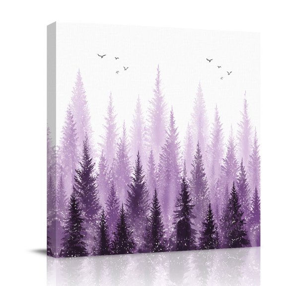 Canvas Wall Art, Purple Ombre Forest Framed Canvas Prints for Bathroom Kitchen, Nature Landscape Pine Trees Gallery Wrapped Wall Decor for Home Office, Gifts, 10"x10" Ship Next Day