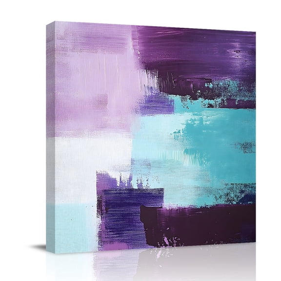 Canvas Wall Art, Purple Turquoise Framed Canvas Prints for Living Room Bathroom, Geometric Modern Abstract Oil Painting Gallery Wrapped Wall Decor for Home Office, Gifts, 12"x12" Ship Next Day