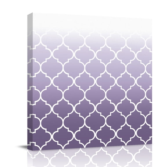 Canvas Wall Art, Purple White Ombre Morocco Pattern Framed Canvas Prints for Bedroom Office, Modern Moroccan Geometric Large Gallery Wrapped Wall Decor for Home Office, Gifts, 16"x16" Ship Next Day
