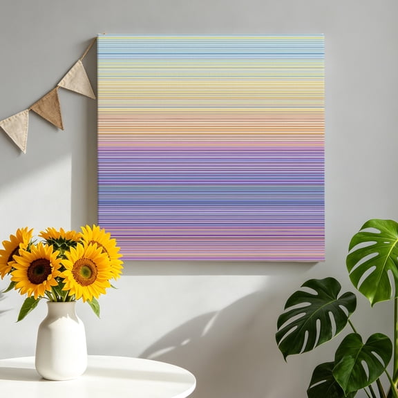 Canvas Wall Art Rainbow Striations Canvas Art Print Minimalist Retro Dark Purple Neon Bands Pictures Wall Decor for Living Room Bedroom Artwork Decorations Stretched Framed Ready to Hang 8"x8"