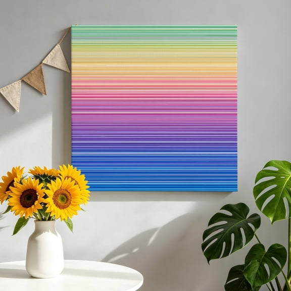 Canvas Wall Art Rainbow Striations Canvas Art Print Retro Dark Purple Neon Bands Pictures Wall Decor for Living Room Bedroom Artwork Decorations Stretched Framed Ready to Hang 8"x8"