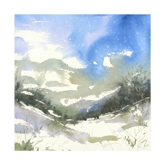 Canvas Wall Art - Randy Noble Fine Art 'Winter Run' Wall Art for Living Room, Bedroom, or Office Décor by Trademark Fine Art - 14 x 14 Inches