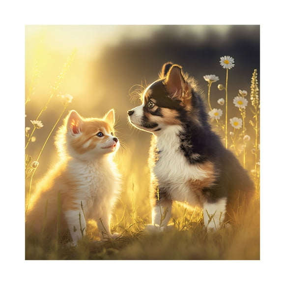 Canvas Wall Art - Ray Heere 'Cats And Dogs 20' Wall Art for Living Room, Bedroom, or Office Décor by Trademark Fine Art - 14 x 14 Inches