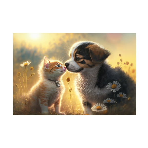 Canvas Wall Art - Ray Heere 'Cats And Dogs 3' Wall Art for Living Room, Bedroom, or Office Décor by Trademark Fine Art - 19 x 12 Inches