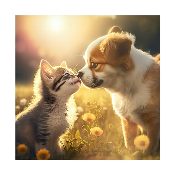 Canvas Wall Art - Ray Heere 'Cats And Dogs 33' Wall Art for Living Room, Bedroom, or Office Décor by Trademark Fine Art - 14 x 14 Inches