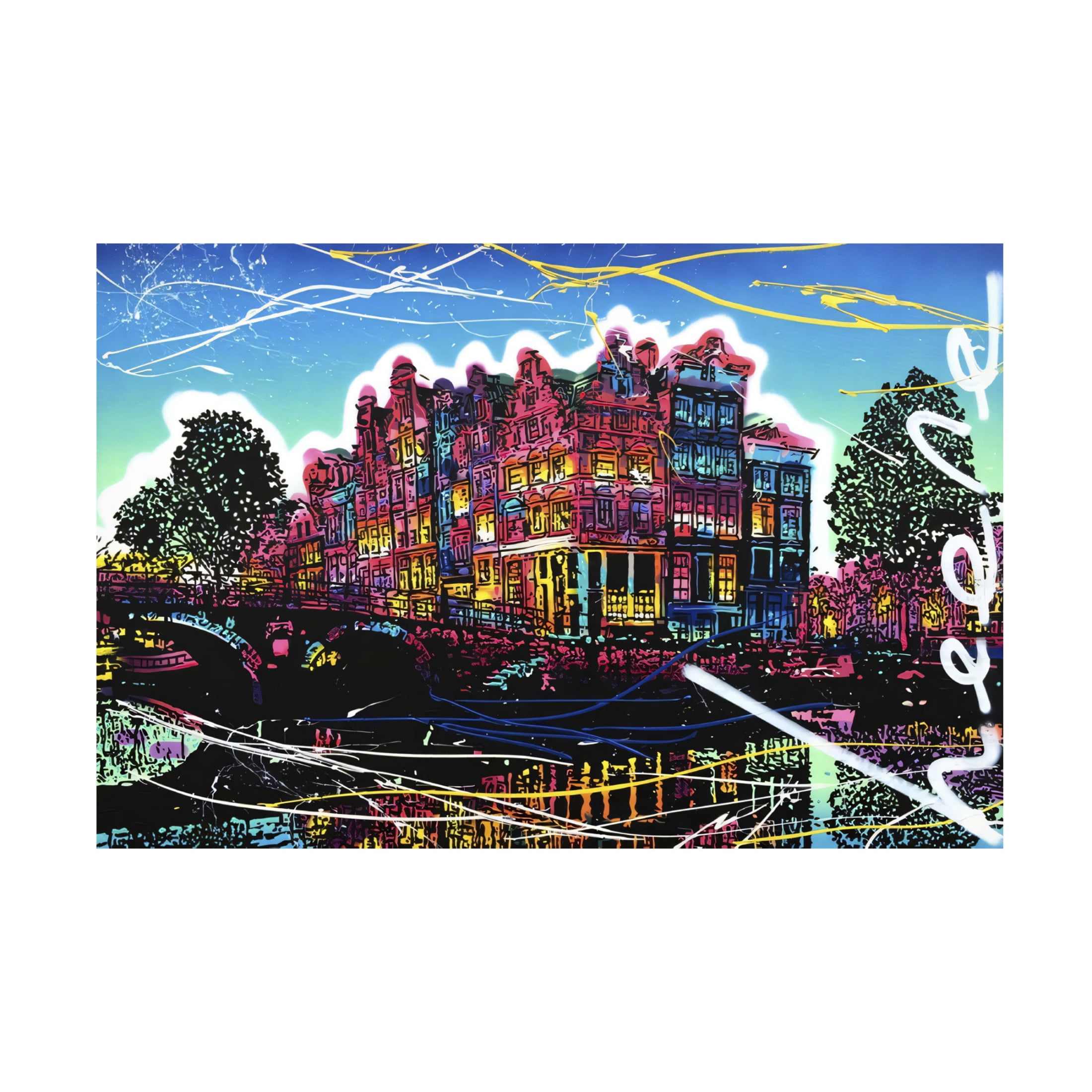 Canvas Wall Art - Ray Heere 'Colorful Cityview of Brouwersgracht In Amsterdam' Wall Art for Living Room, Bedroom, or Office Décor by Trademark Fine Art - 32 x 22 Inches