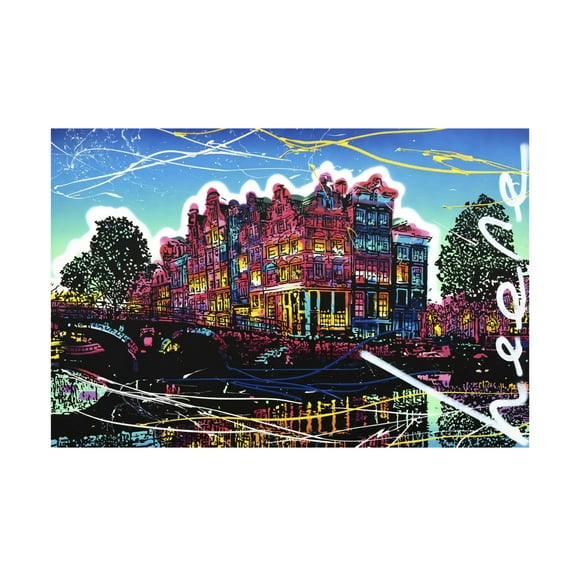 Canvas Wall Art - Ray Heere 'Colorful Cityview of Brouwersgracht In Amsterdam' Wall Art for Living Room, Bedroom, or Office Décor by Trademark Fine Art - 32 x 22 Inches