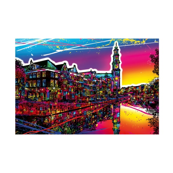 Canvas Wall Art - Ray Heere 'Colorful Cityview Of Amsterdam Westertoren' Wall Art for Living Room, Bedroom, or Office Décor by Trademark Fine Art - 32 x 22 Inches