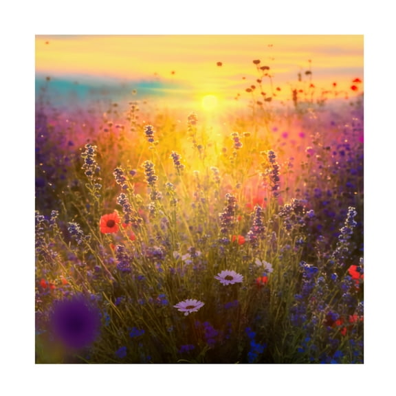 Canvas Wall Art - Ray Heere 'Flowering Fields 1' Wall Art for Living Room, Bedroom, or Office Décor by Trademark Fine Art - 14 x 14 Inches