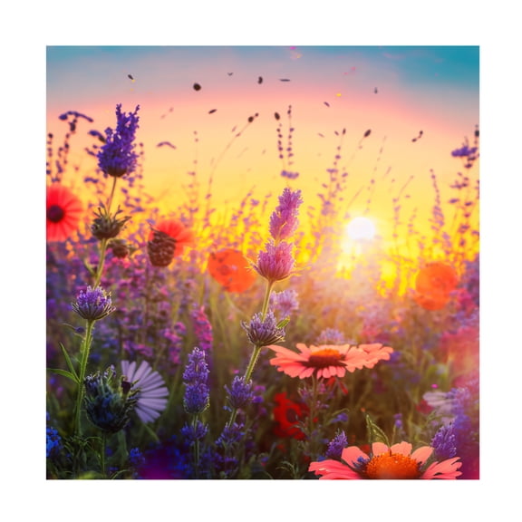 Canvas Wall Art - Ray Heere 'Flowering Fields 4' Wall Art for Living Room, Bedroom, or Office Décor by Trademark Fine Art - 35 x 35 Inches