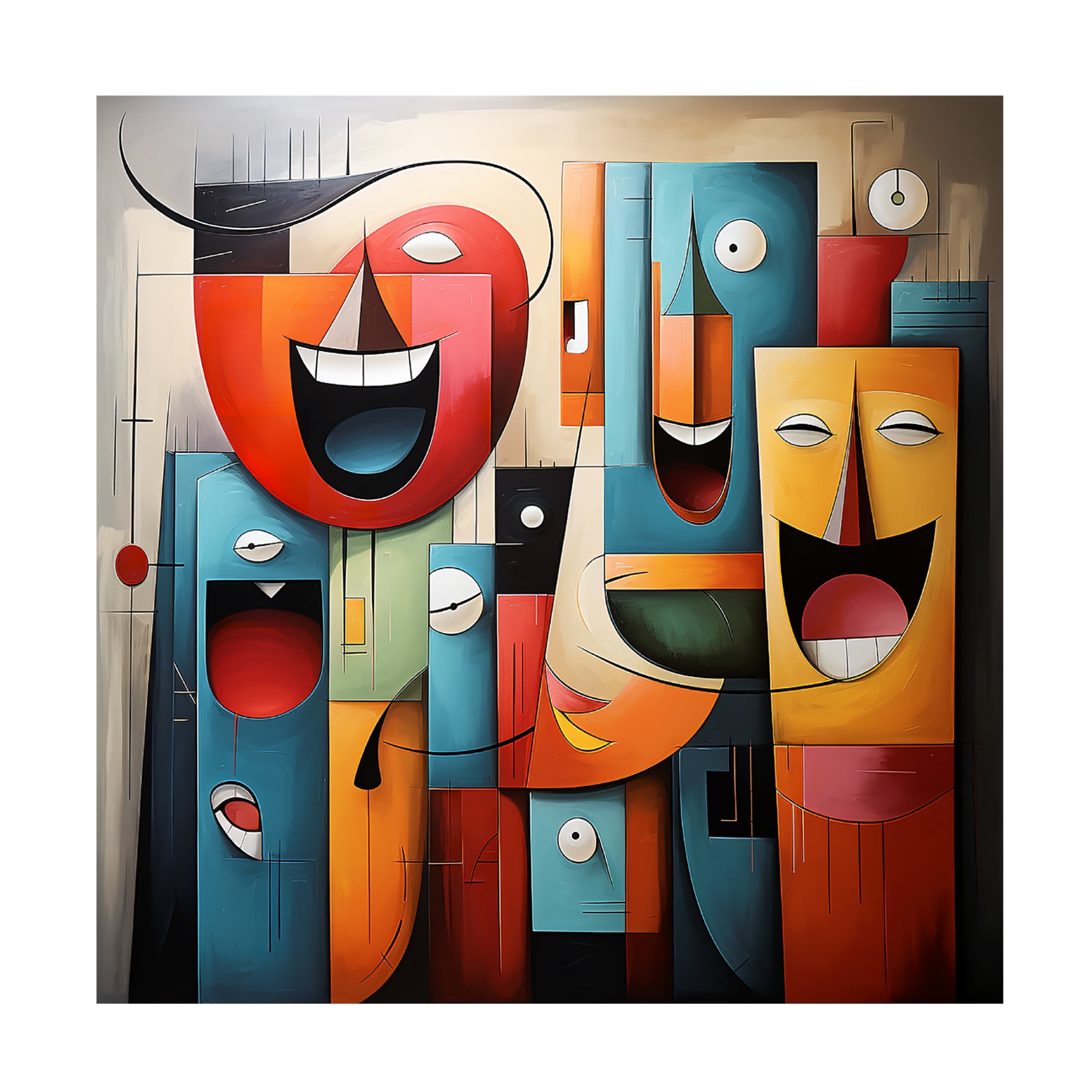 Canvas Wall Art - Ray Heere 'Happy Cubism 1' Wall Art for Living Room, Bedroom, or Office Décor by Trademark Fine Art - 35 x 35 Inches