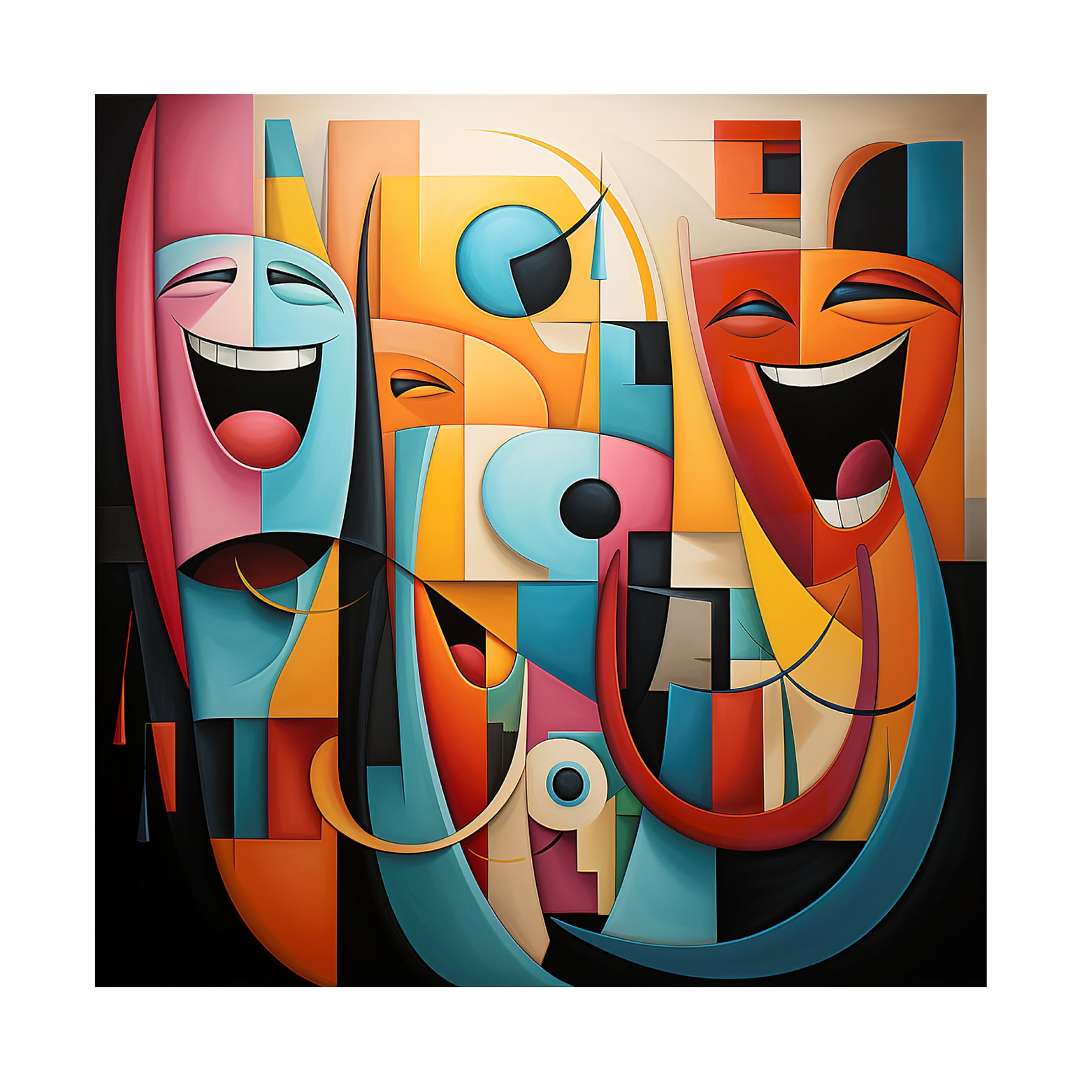 Canvas Wall Art - Ray Heere 'Happy Cubism 2' Wall Art for Living Room, Bedroom, or Office Décor by Trademark Fine Art - 35 x 35 Inches