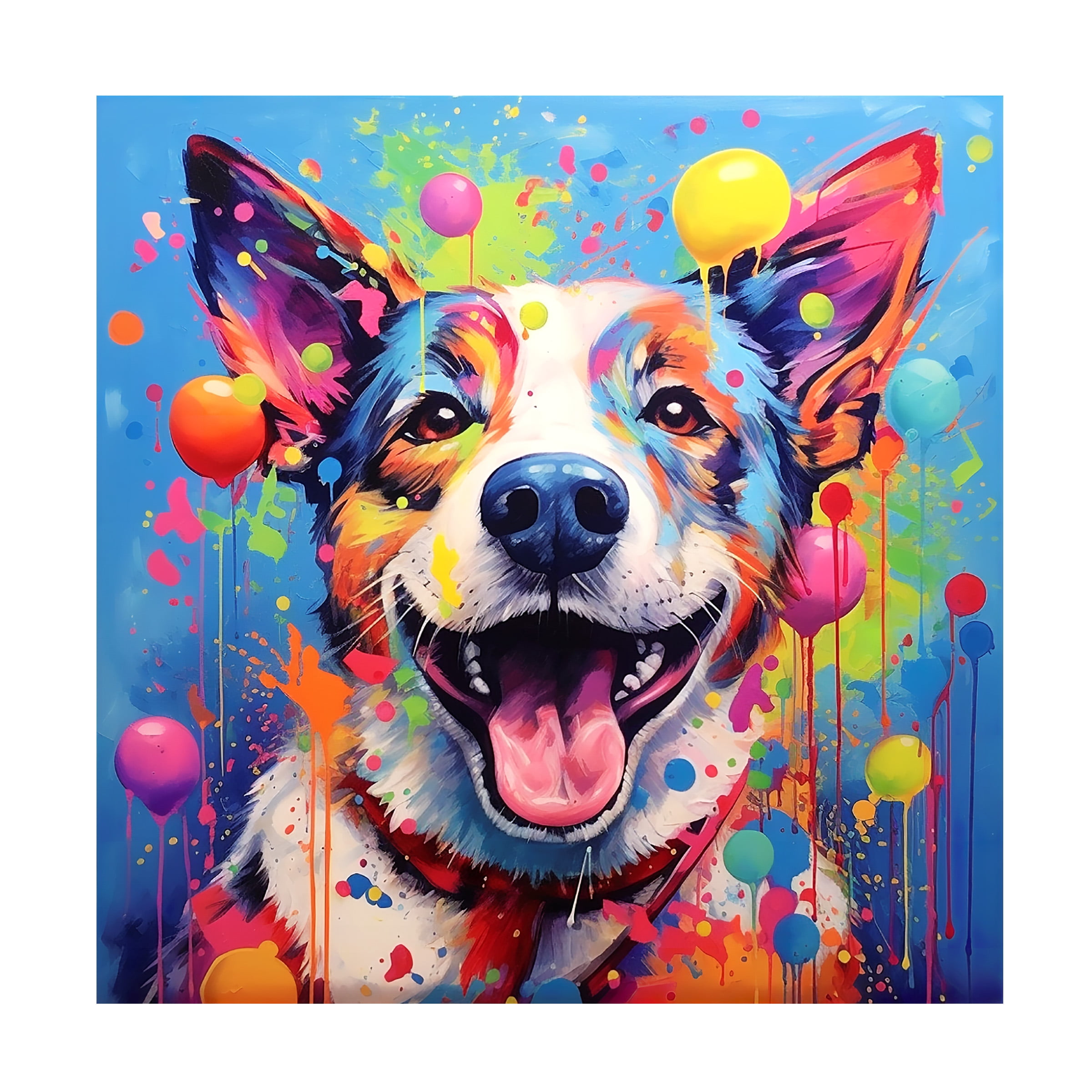 Canvas Wall Art - Ray Heere 'Happy Dog 8' Wall Art for Living Room, Bedroom, or Office Décor by Trademark Fine Art - 24 x 24 Inches