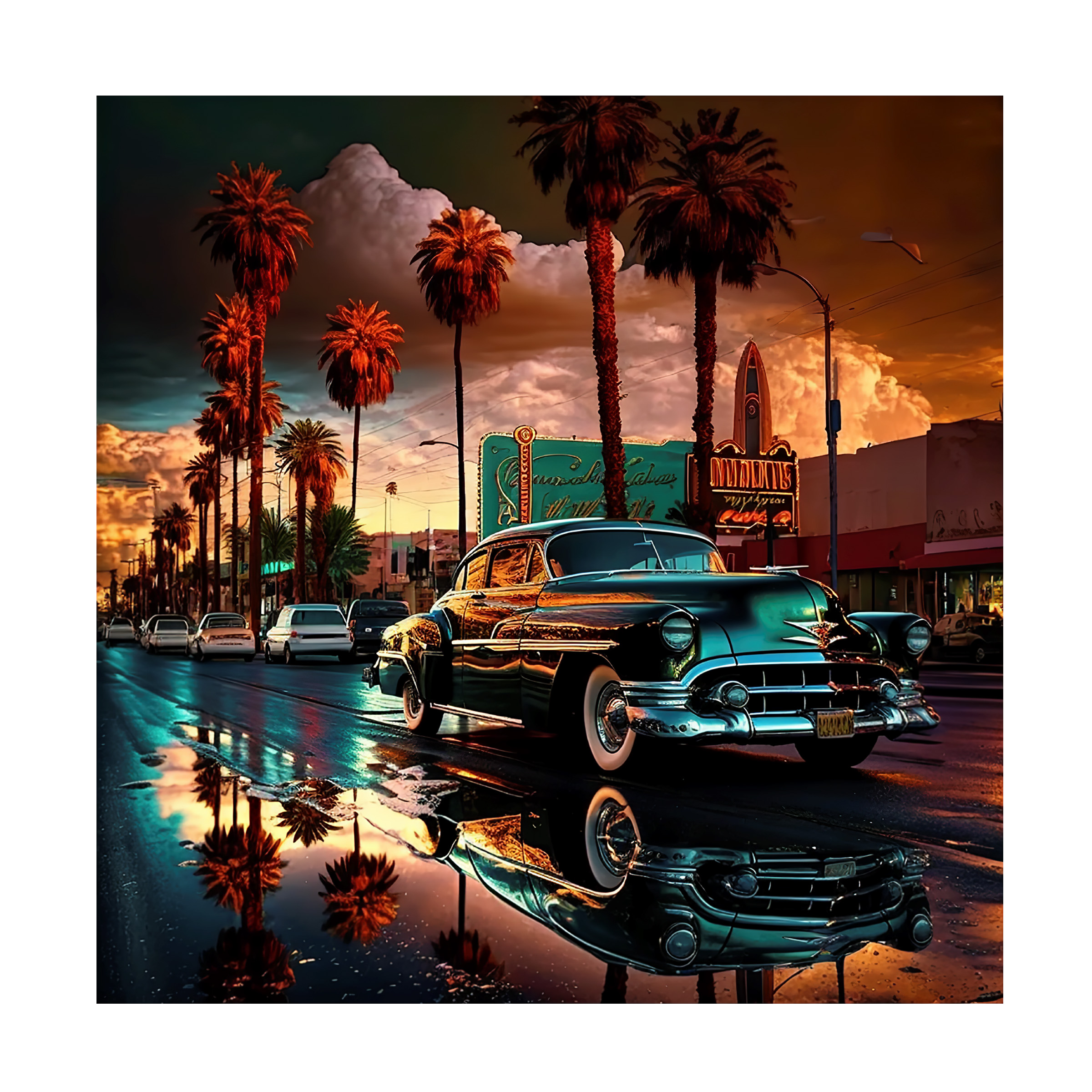 Canvas Wall Art - Ray Heere 'Las Vegas Strip Cadillac 19' Wall Art for Living Room, Bedroom, or Office Décor by Trademark Fine Art - 24 x 24 Inches