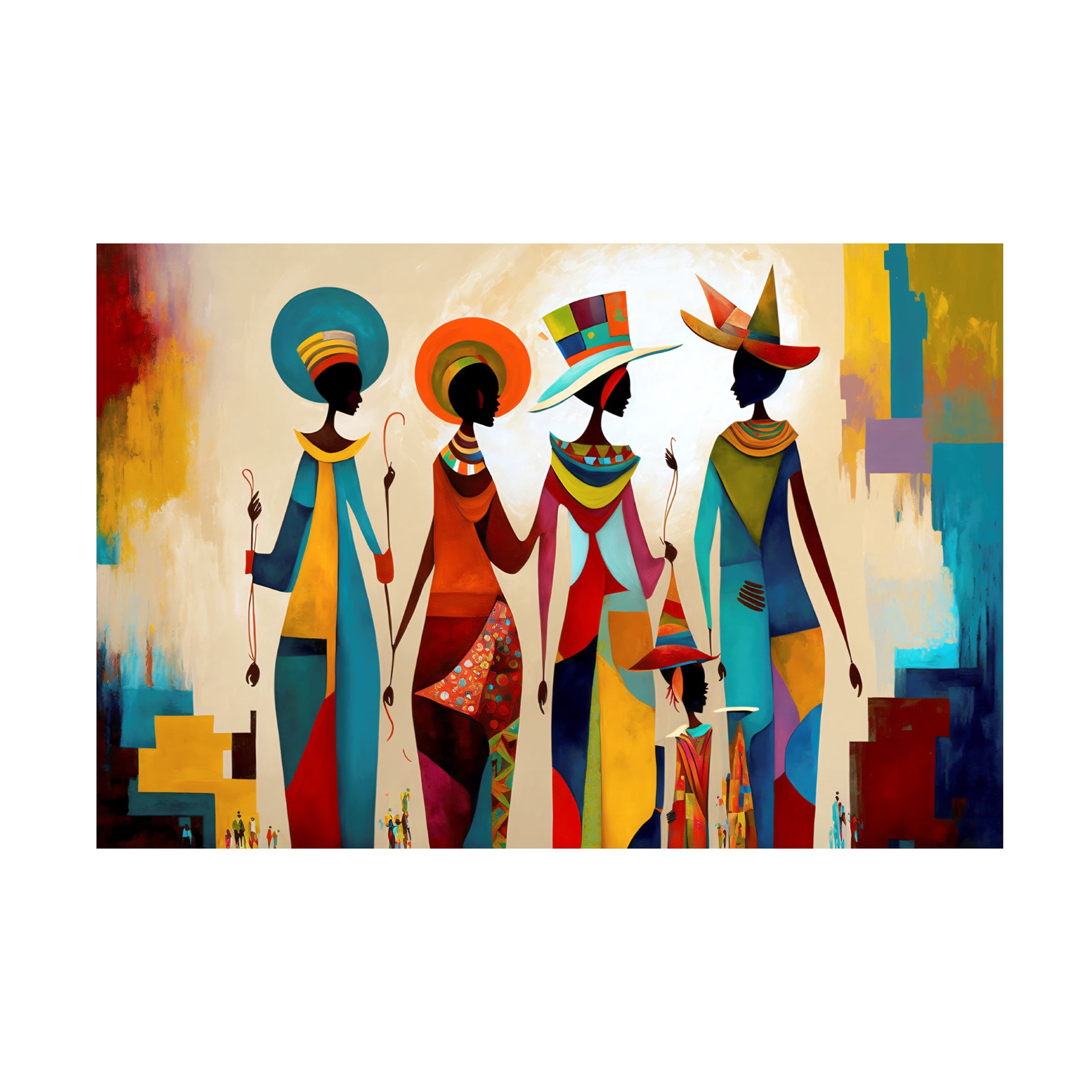 Canvas Wall Art - Ray Heere 'Mid Century Celebration Of All Cultures 3' Wall Art for Living Room, Bedroom, or Office DÃ©cor by Trademark Fine Art - 47 x 30 Inches