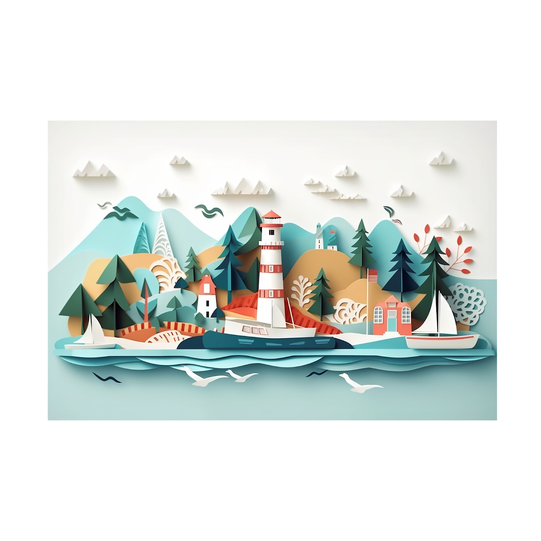 Canvas Wall Art - Ray Heere 'Paper Art Coastal Scene 1' Wall Art for Living Room, Bedroom, or Office Décor by Trademark Fine Art - 24 x 16 Inches