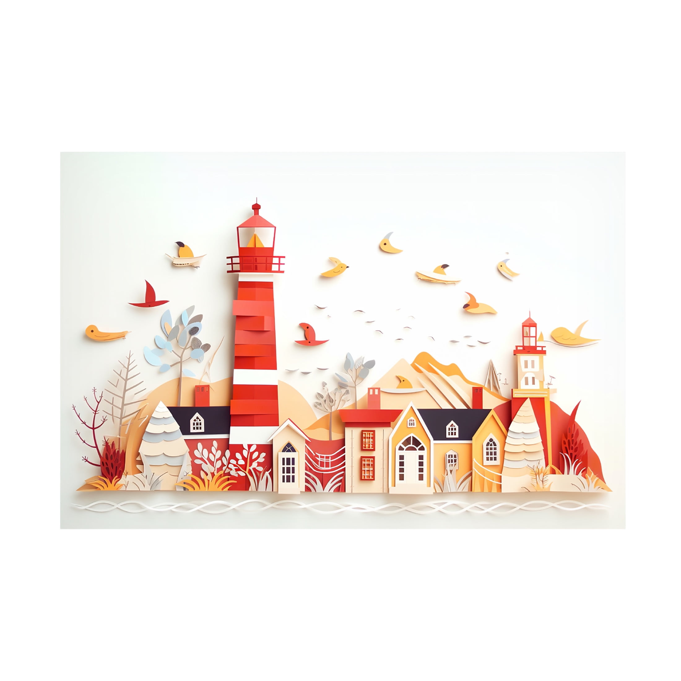 Canvas Wall Art - Ray Heere 'Paper Art Coastal Scene 12' Wall Art for Living Room, Bedroom, or Office Décor by Trademark Fine Art - 24 x 16 Inches