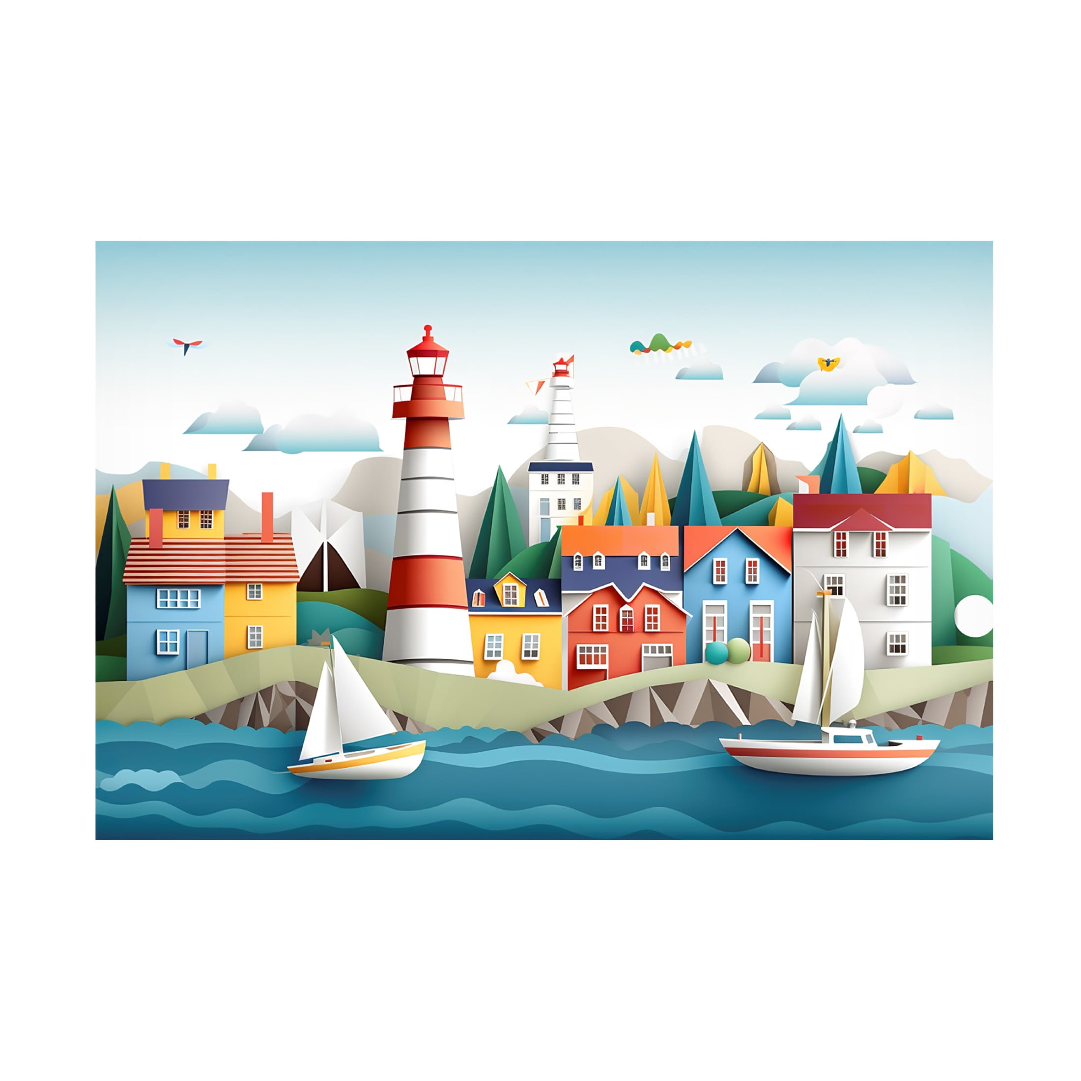 Canvas Wall Art - Ray Heere 'Paper Art Coastal Scene 13' Wall Art for Living Room, Bedroom, or Office Décor by Trademark Fine Art - 24 x 16 Inches