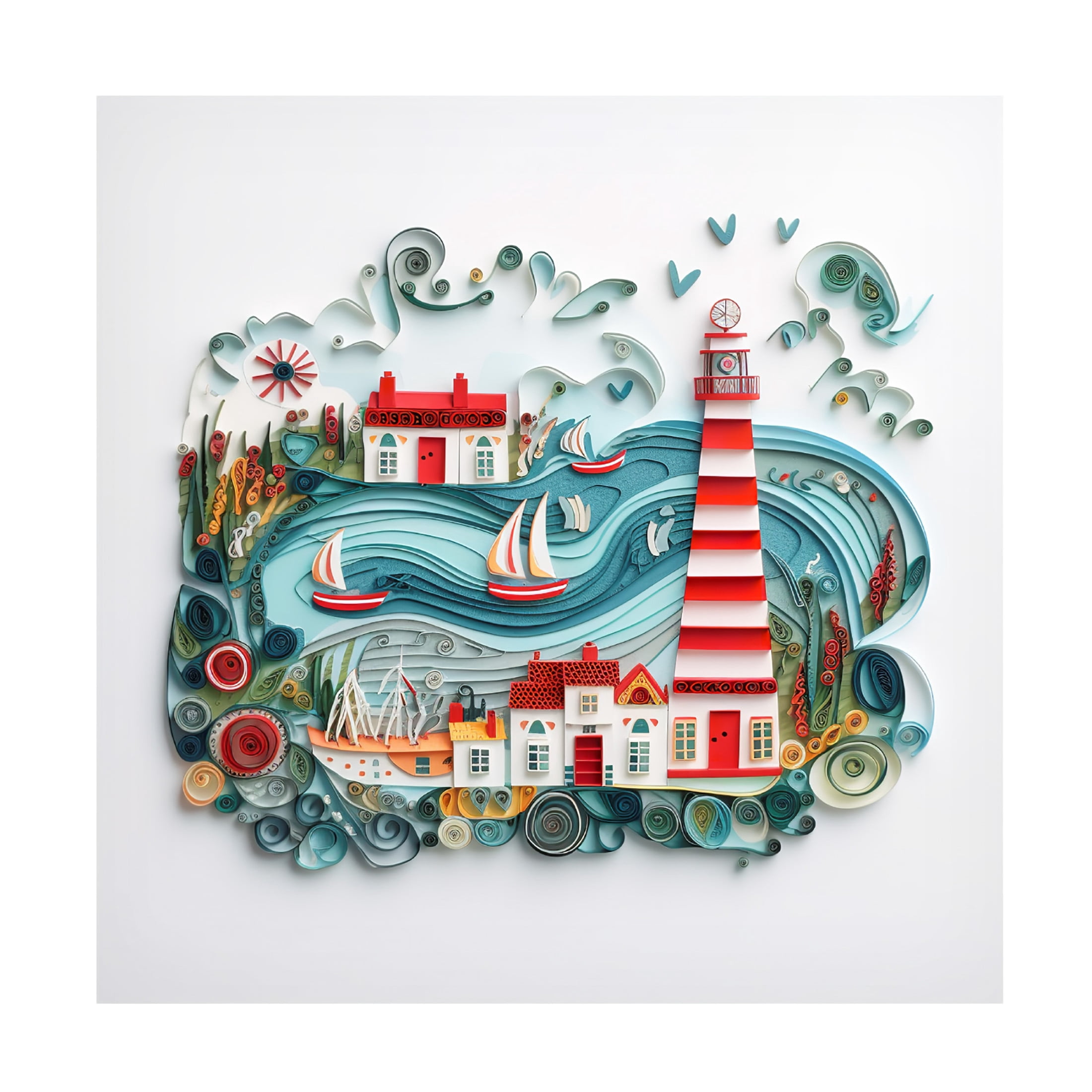 Canvas Wall Art - Ray Heere 'Paper Art Coastal Scene 17' Wall Art for Living Room, Bedroom, or Office Décor by Trademark Fine Art - 18 x 18 Inches