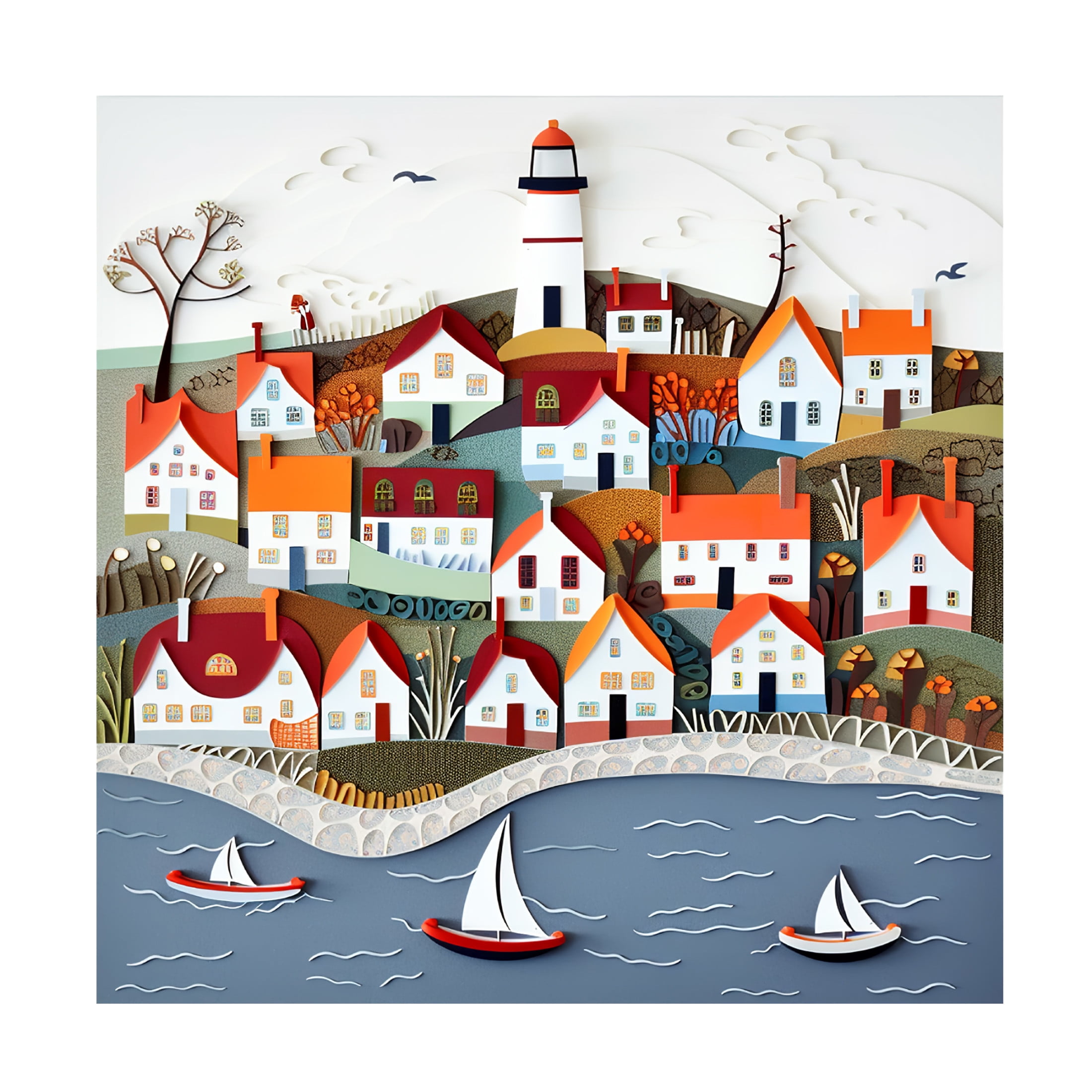 Canvas Wall Art - Ray Heere 'Paper Art Coastal Scene 20' Wall Art for Living Room, Bedroom, or Office Décor by Trademark Fine Art - 18 x 18 Inches
